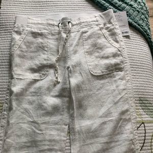 Athleta white linen wide leg pants